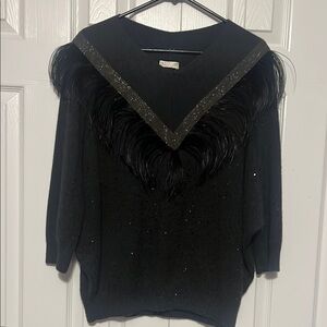 Brunello Cucinelli Black V-Neck Sweater with Fringe